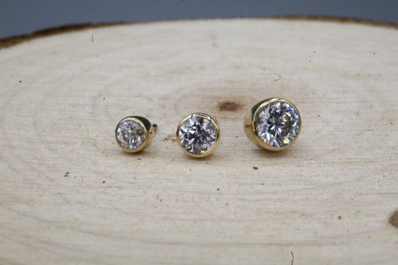 Threadless Yellow Gold Bezel Set Genuine Diamond Tops