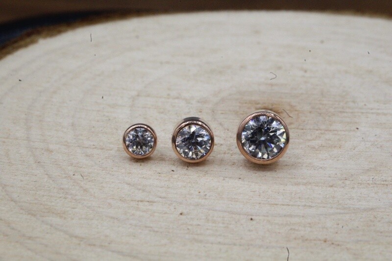 Threadless Rose Gold Bezel Set Genuine Diamond Tops