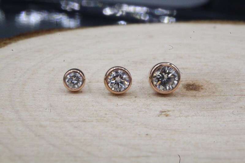 Threadless Rose Gold Bezel Set White CZ Tops