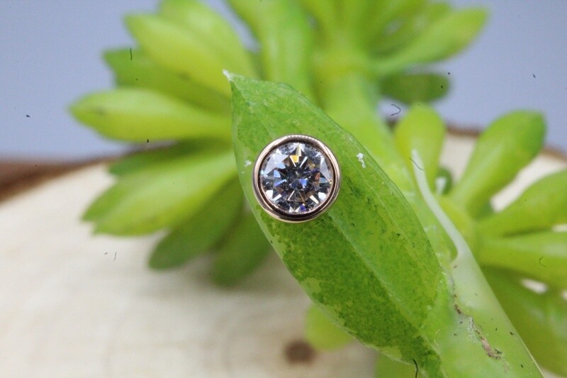 Threadless Rose Gold Bezel Set White CZ Tops