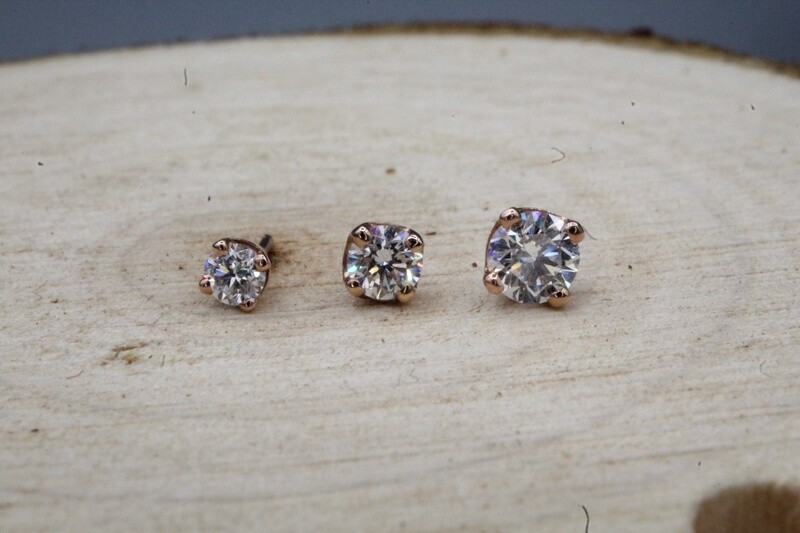 Threadless Rose Gold Prong Set White CZ