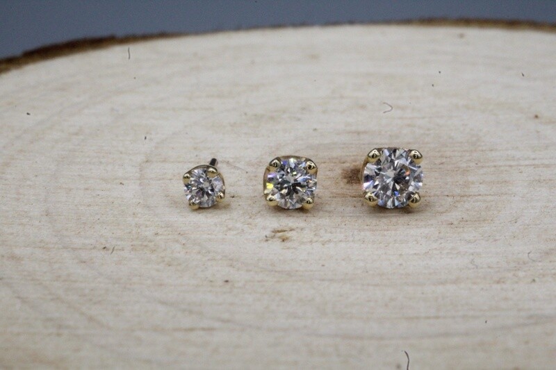 Threadless Yellow Gold Prong Set White CZ