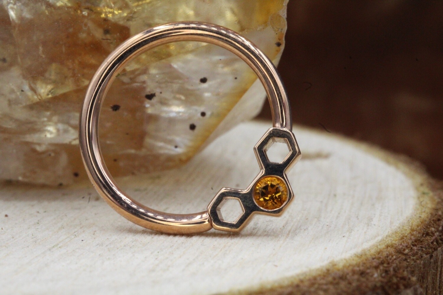 Rose Gold Fixed Honeycomb Seam, Size: 16g 7/16&#39;&#39;, Stone: Citrine