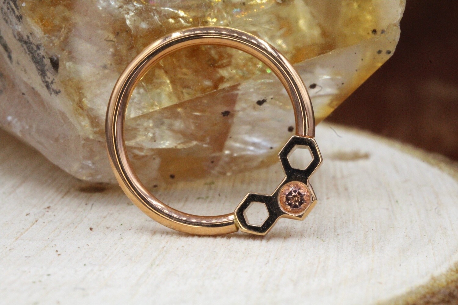 Rose Gold Fixed Honeycomb Seam, Size: 16g 7/16'', Stone: AA Peach Topaz