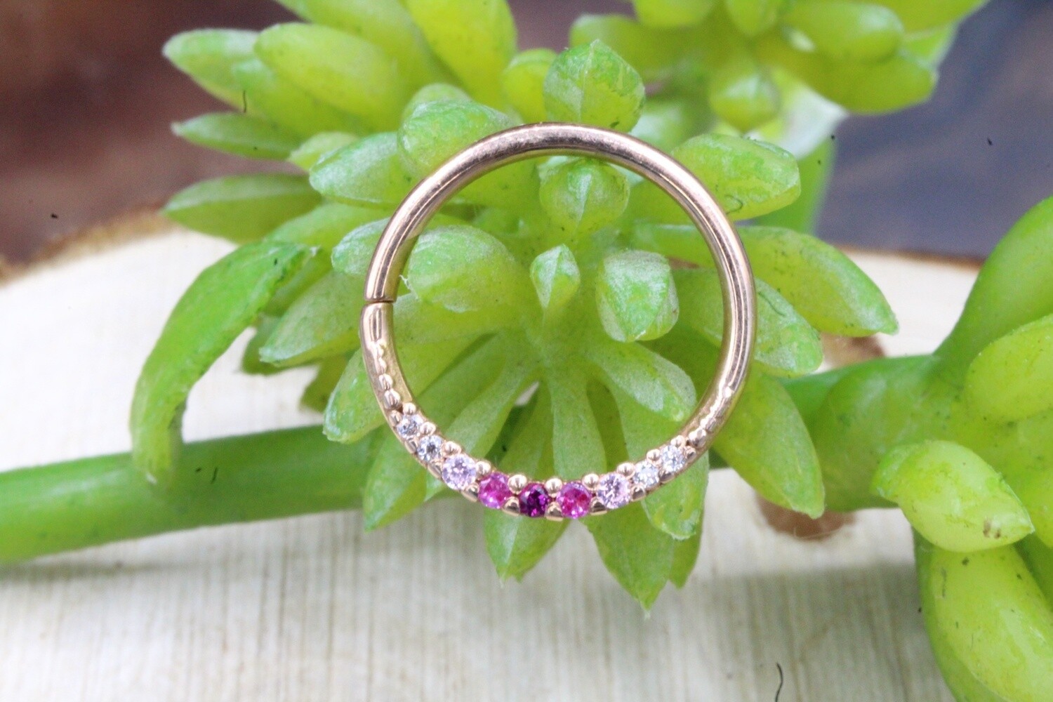 Rose Gold Helena Seam, Size: 18ga 3/8&#39;&#39;, Stone: Pink CZ &amp; White CZ