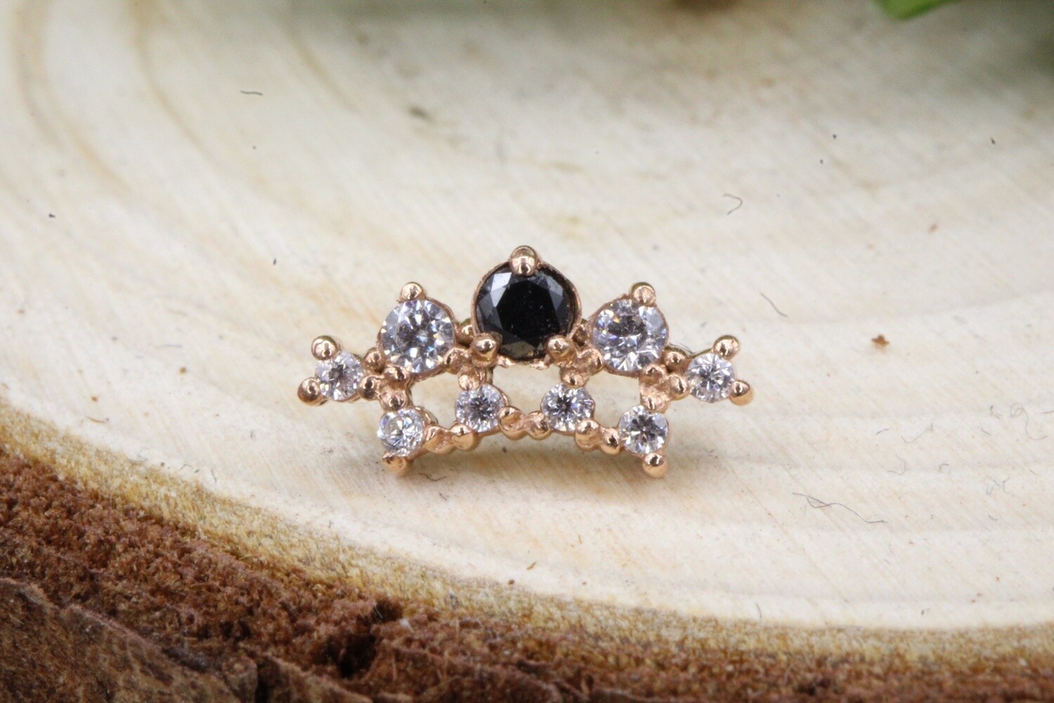 Threadless Rose Gold Empress Top, Stone: Black Diamond &amp; White CZ