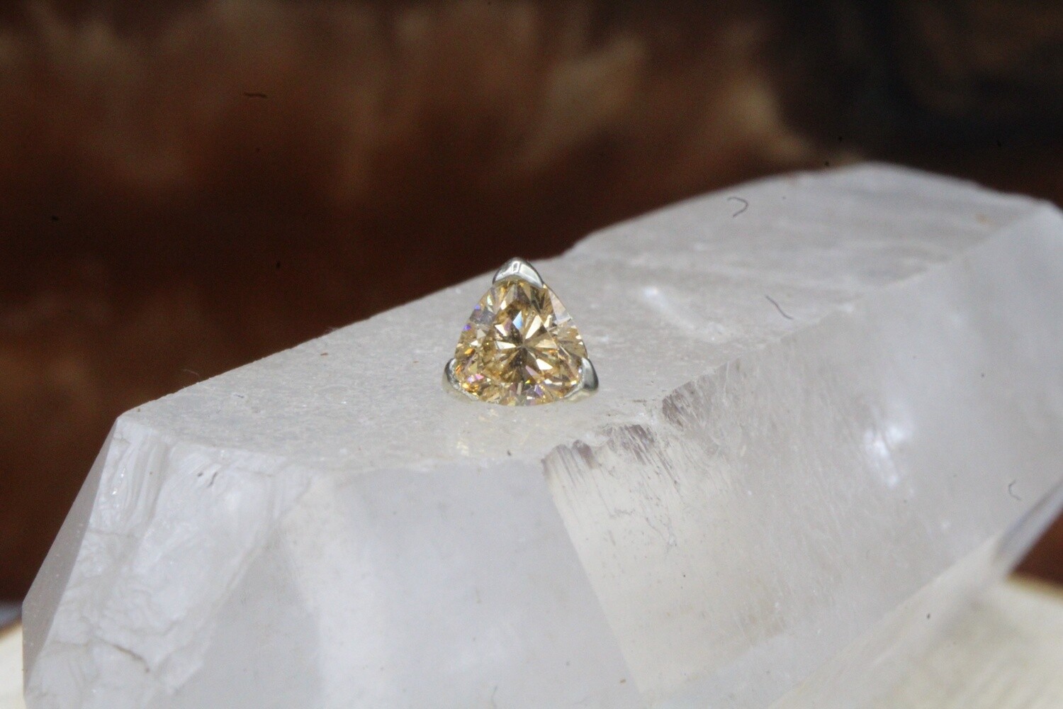 Threadless White Gold Trillion Top, Stone: Champagne CZ
