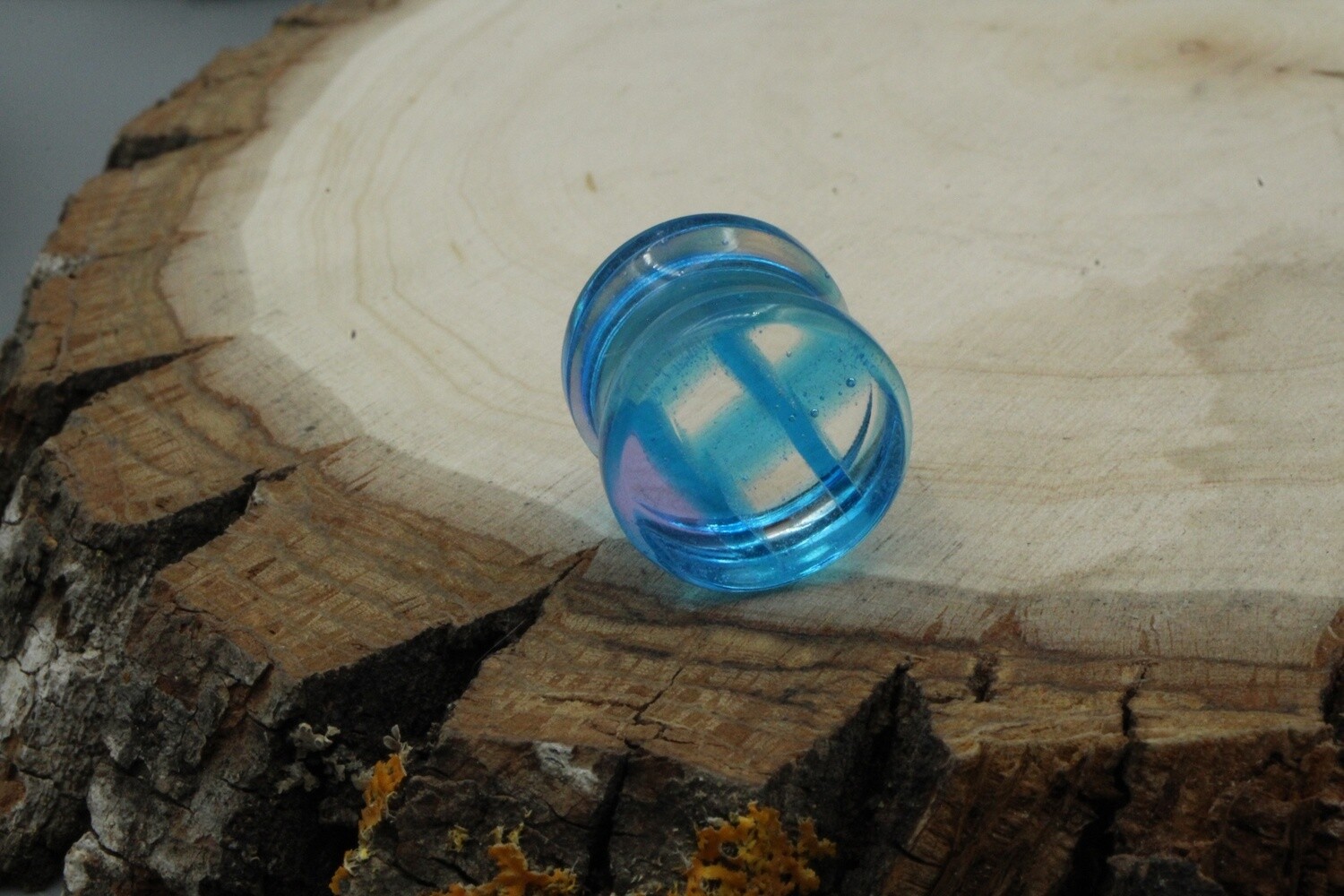 Double Flare Playground Glass Plugs, Gauge: 1/2”, Colour: Blue/White