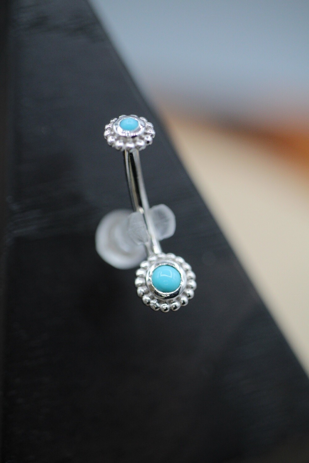 White Gold Beaded Raine Navel Curve, Size: 14g 7/16, Stone: Turquoise