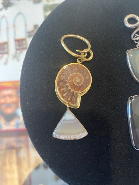 Brass Ammonite &amp; Stone Weights, Stone: Ammonite &amp; Stalactite