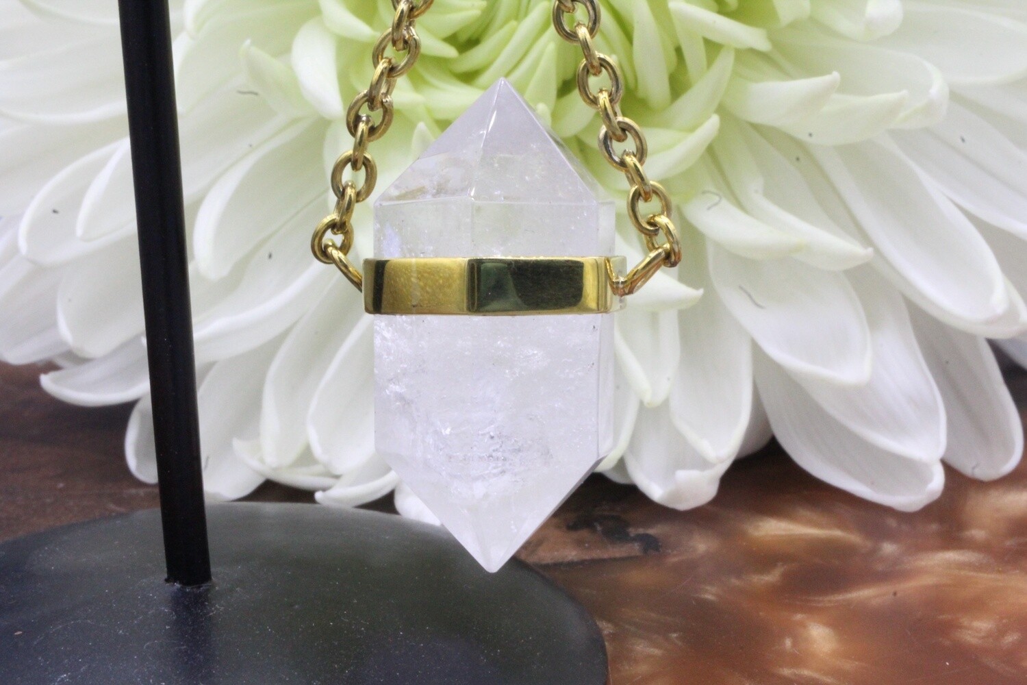 Brass Double Terminated Crystal Weights, Size: 1.5&quot;, Stone: Clear Quartz