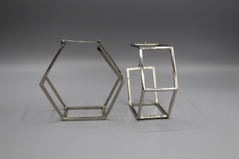 Sterling Silver Rectangle Cage Hoops