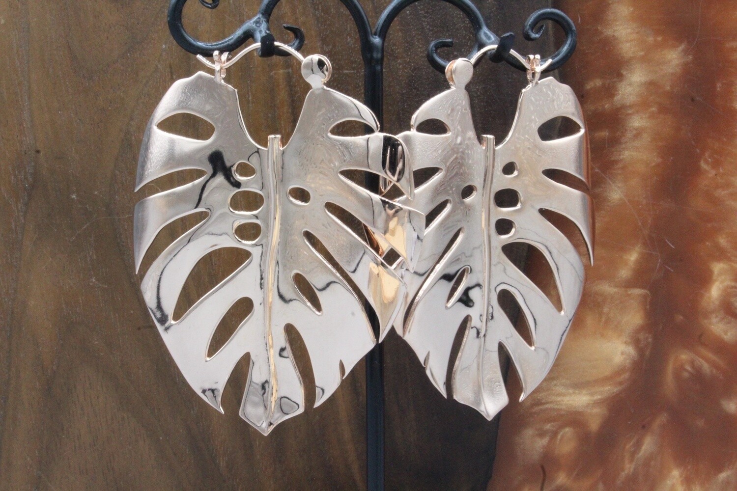 Monstera Leaf Hoops, Material: Rose Gold Plated