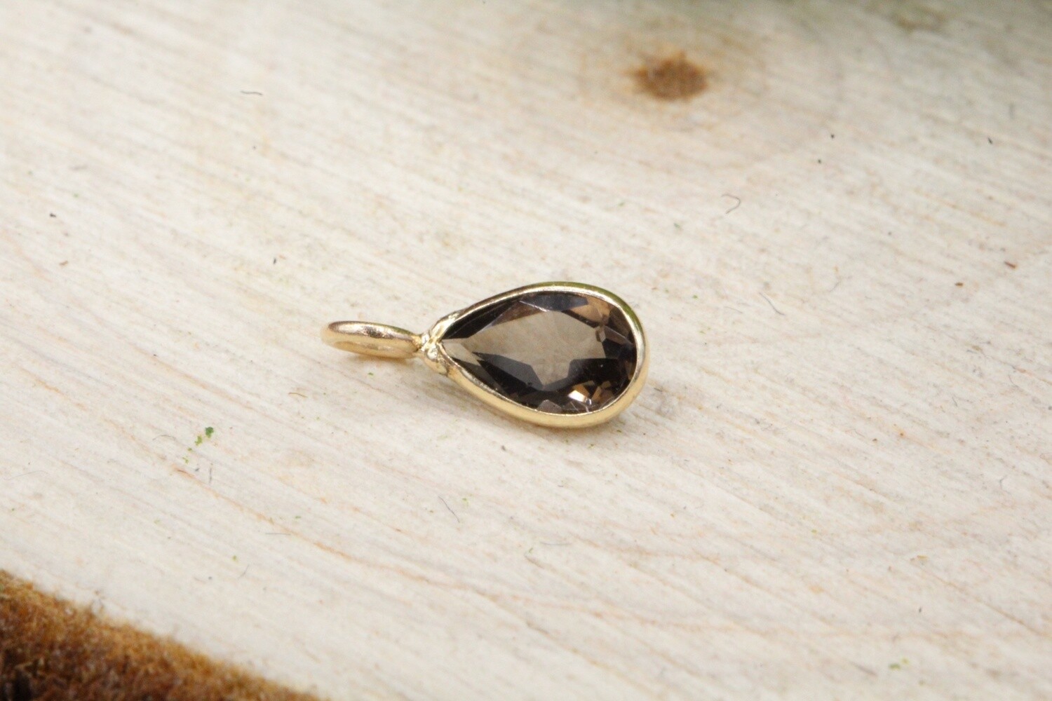 Yellow Gold Stone Drop Charm, Stone: Smoky Quartz
