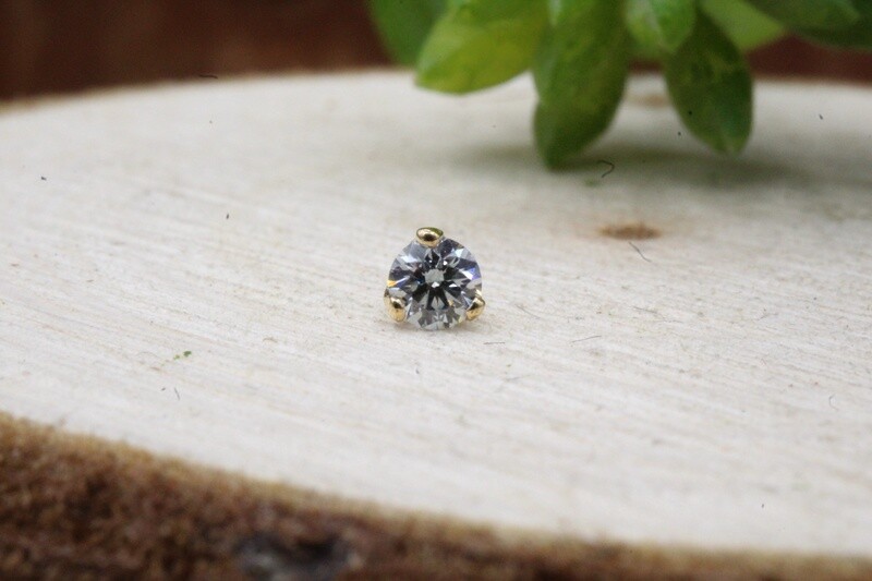 Threadless Yellow Gold 3 Prong Lab Created Diamond top