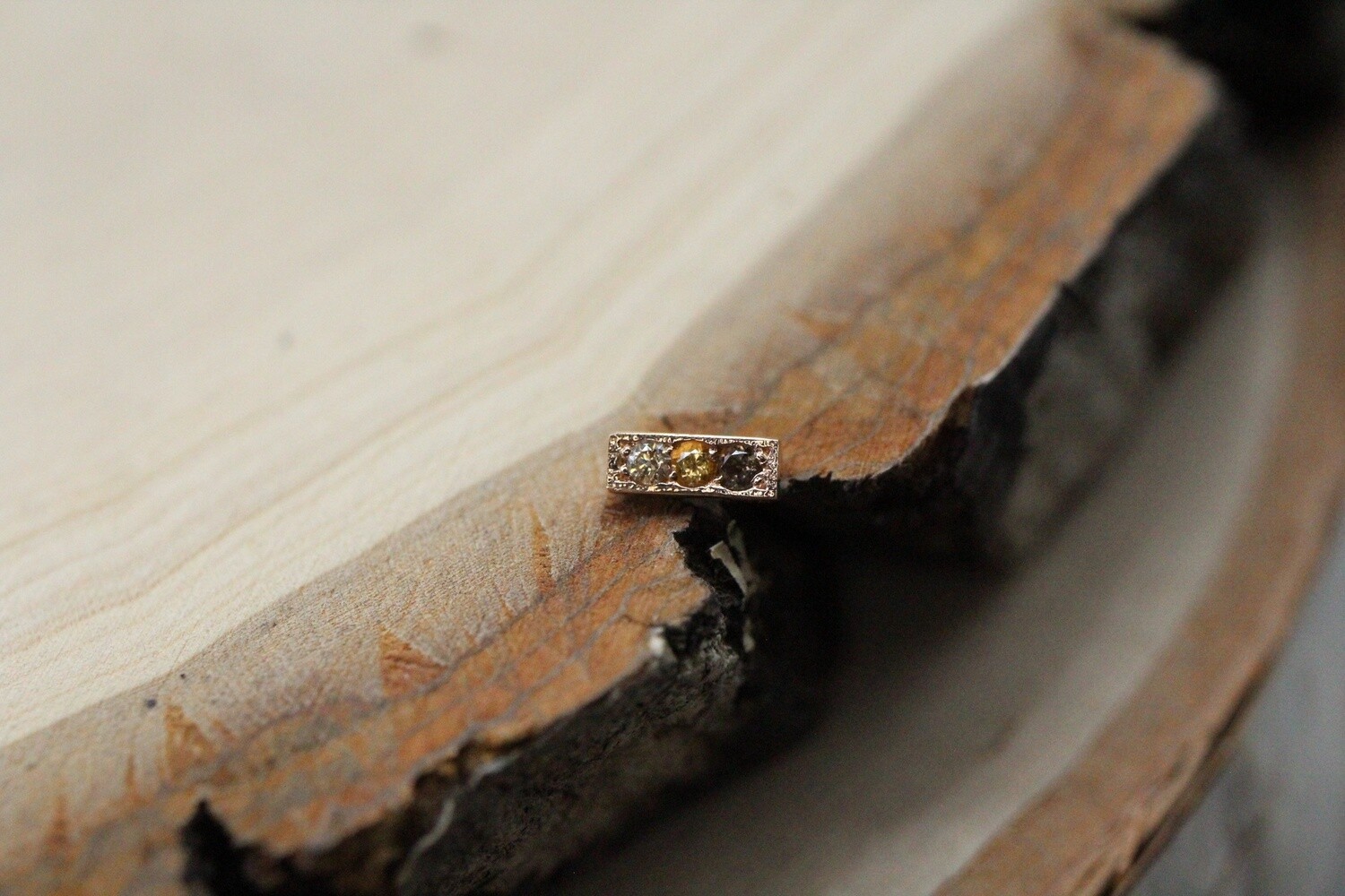 Threadless Rose Gold 3 Gem Millgrain Strip, Stone: Smokey Quartz/Honey Topaz/White CZ