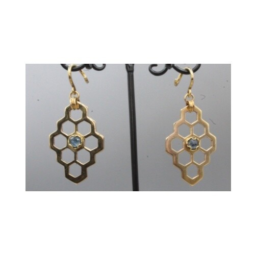 Honeycomb Hangers, Material: Yellow Brass, Stone: Moss Kyanite