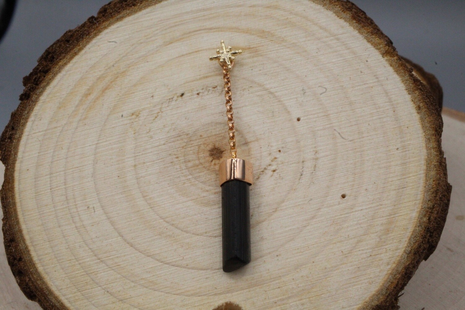 Rose Gold Long Kiss Me Charm, Stone: Black Tourmaline