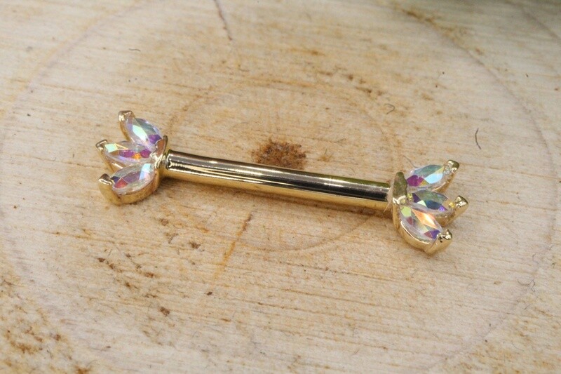 Yellow Gold Marquise Fan Nipple Barbell