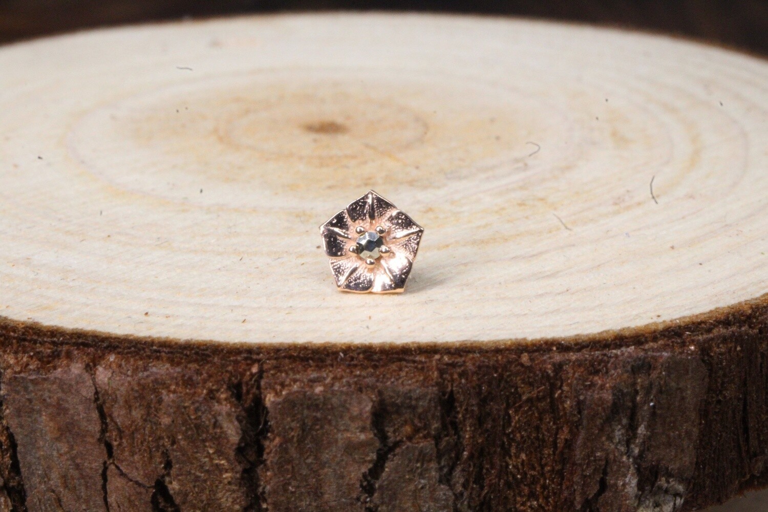 Threadless Rose Gold Morning Glory, Gold Color: Rose Gold, Stone: Marcasite