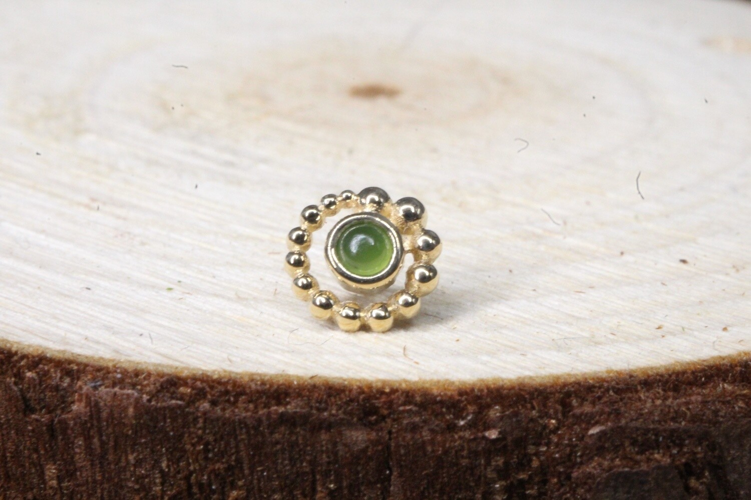 Threadless Yellow Gold Beaded Swirl, Gold Color: Yellow Gold, Stone: Jade