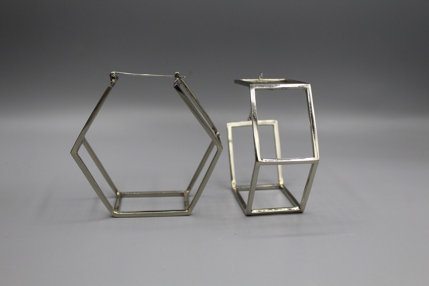 Sterling Silver Rectangle Cage Hoops, Gauge: 18g, Material: Sterling Silver