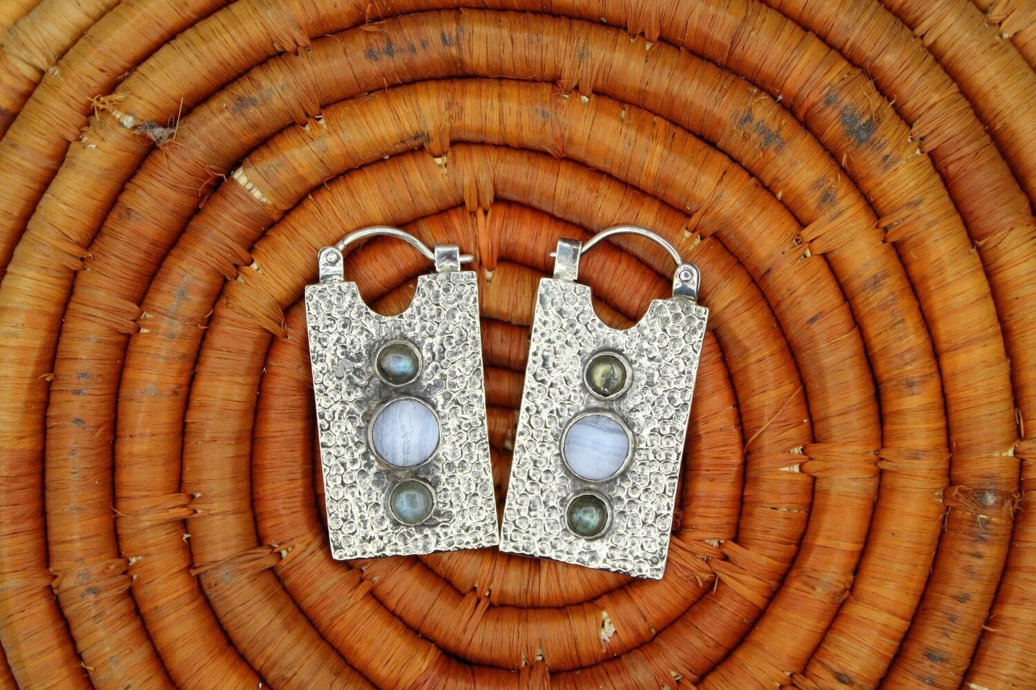 Sterling Silver Kuaii Weights, Gauge: 16g, Stone: Blue Lace Agate