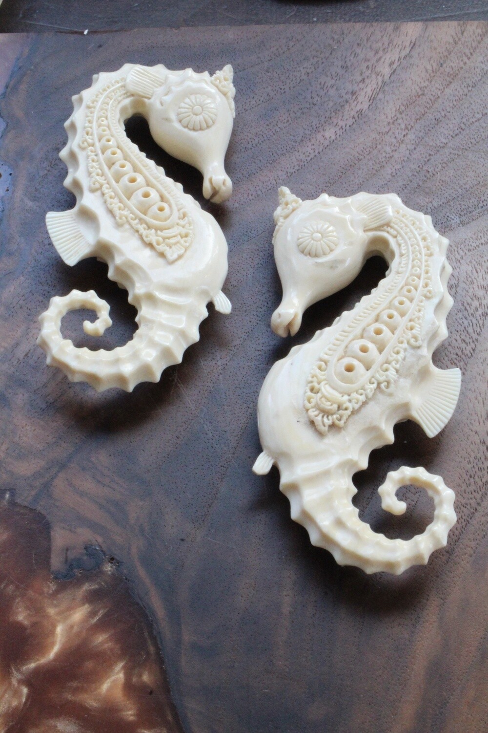Ivory Seahorse Weights, Gauge: 5/8&quot;