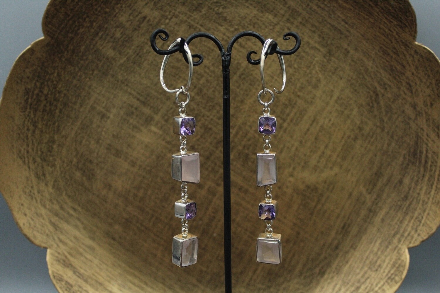Sterling Silver Rose Quartz and Amethyst Hanging Stone Weights, Material: Sterling Silver