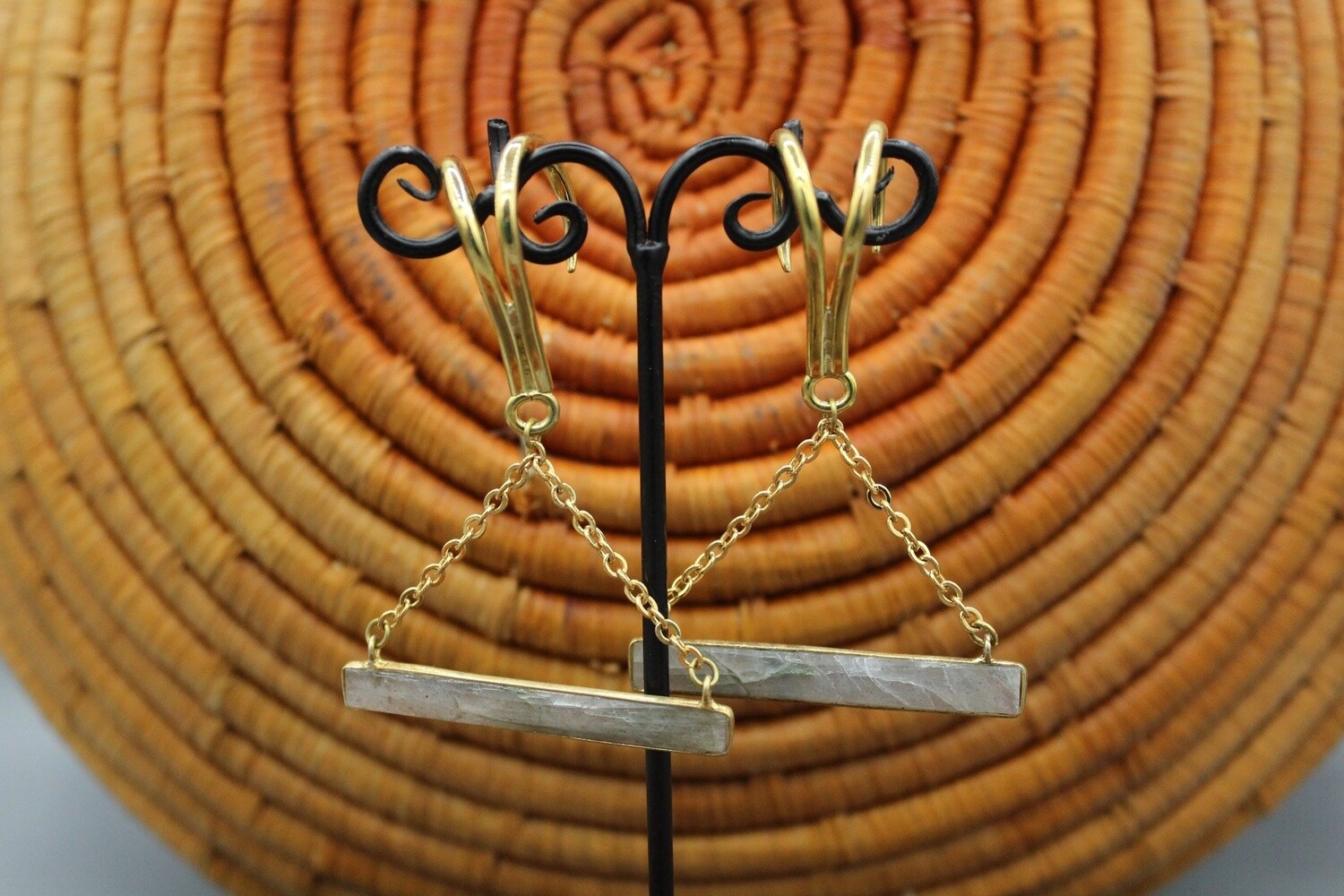 Brass Horizon Weights, Gauge: 1/2&quot;, Stone: Labradorite