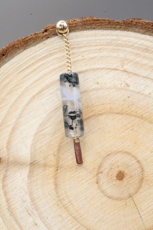 Yellow Gold Moss Agate Chain with Gold Bar