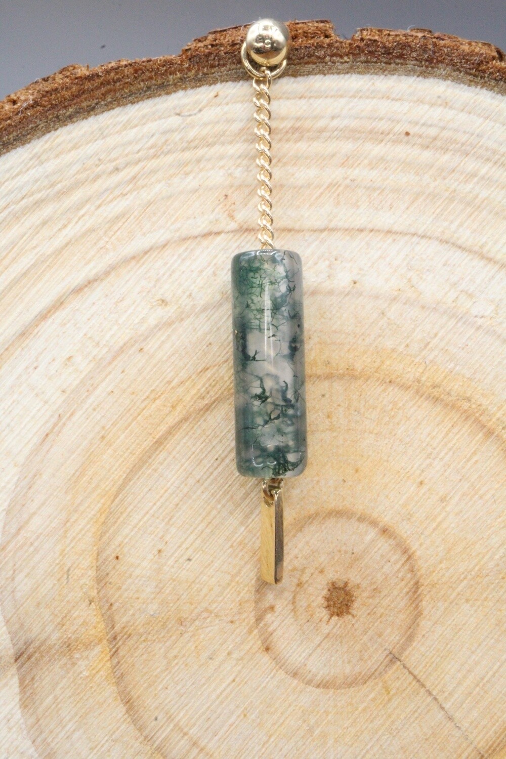 Yellow Gold Moss Agate Chain with Gold Bar, Style: #1