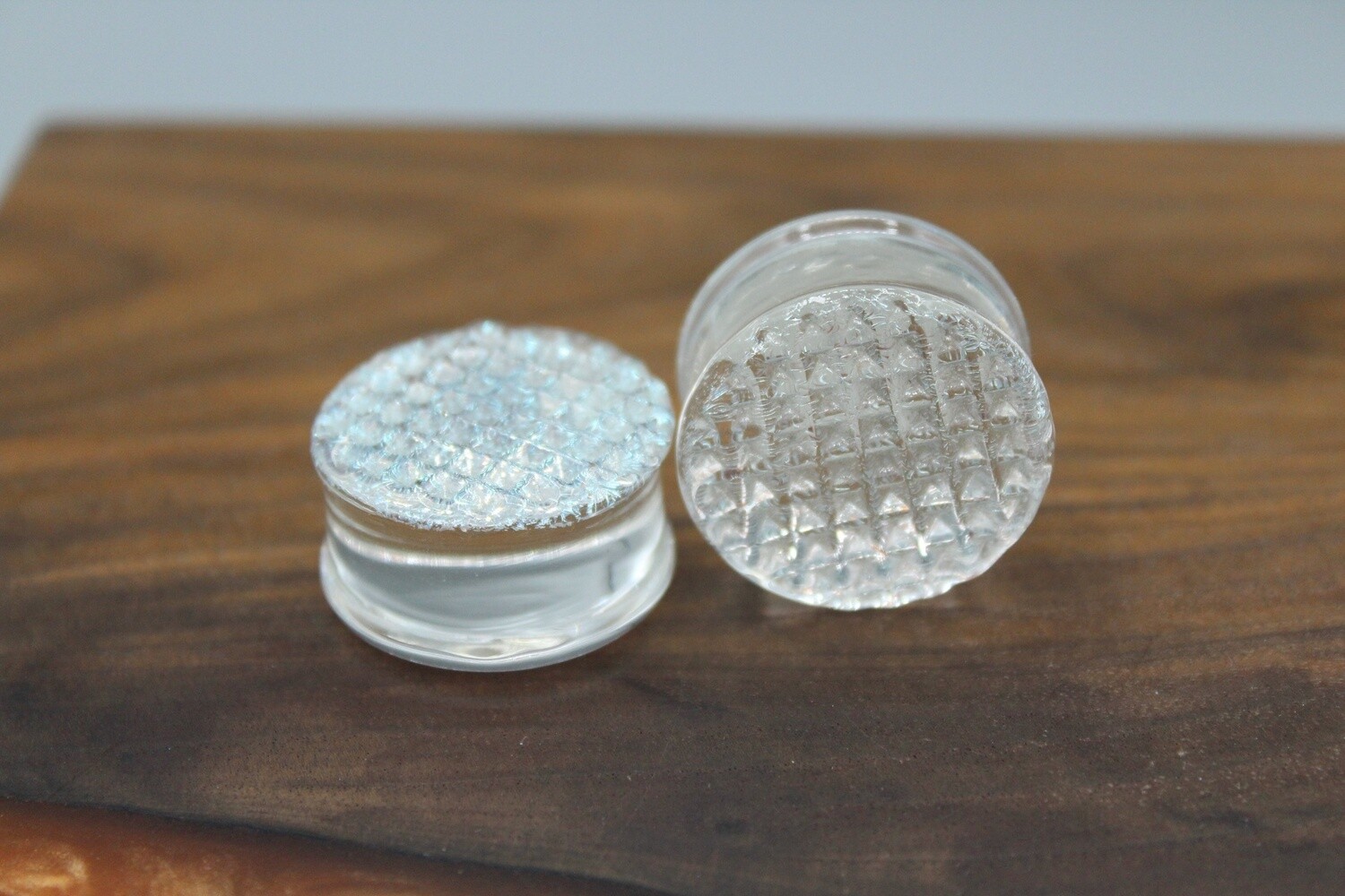 Double Flare Bling Front Glass Plugs, Gauge: 1&quot;, Colour: Clear