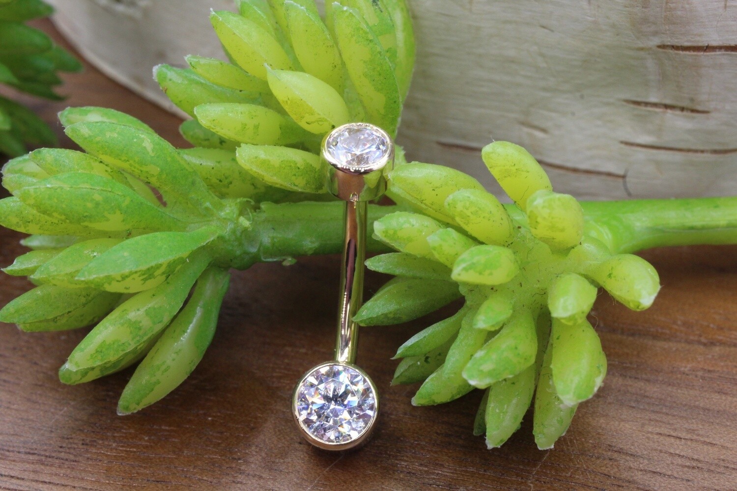 Yellow Gold Bezel Set Navel Curve, Length: 7/16&#39;&#39;, Stone: White CZ
