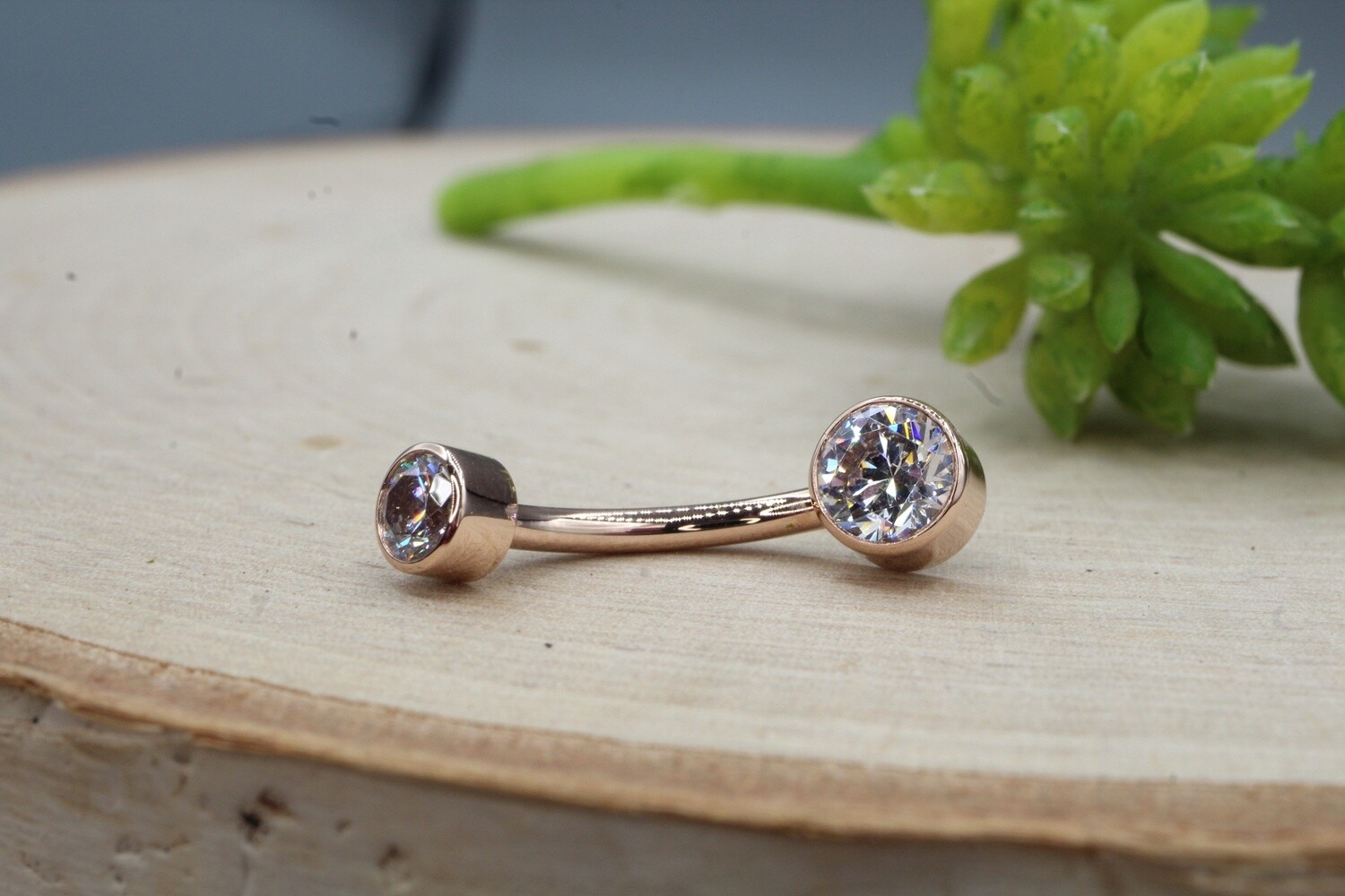 Rose Gold Bezel Set Navel Curve, Length: 7/16&#39;&#39;, Stone: White CZ