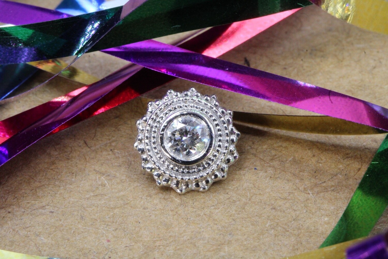 Threaded White Gold Round Afghan Top, Gauge: 14/12ga, Size: 8mm with 3mm gem, Stone: VS1 Diamond