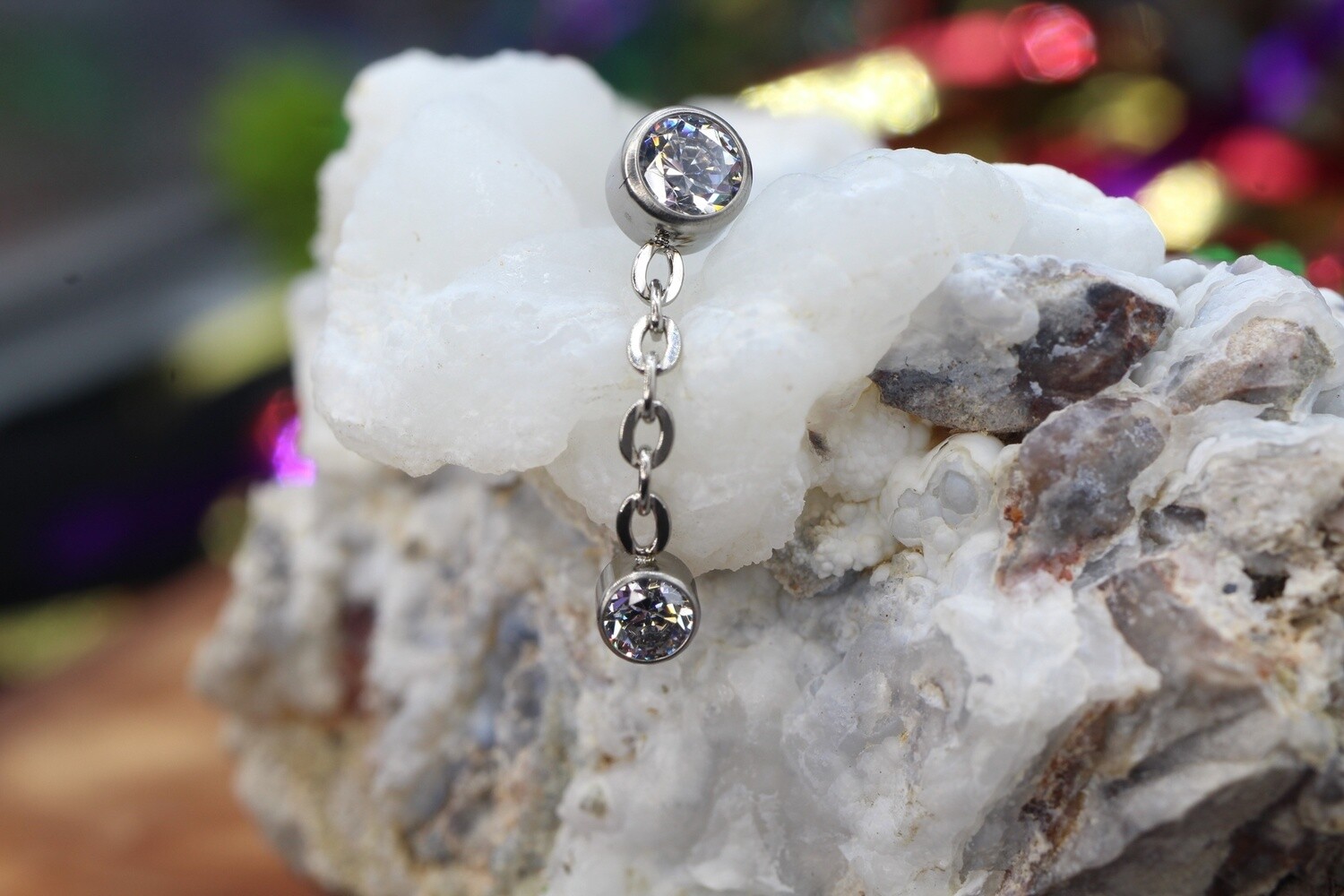 Threadless Titanium Bezel Dangle Tops, Colour: White CZ, Length: 3/8''