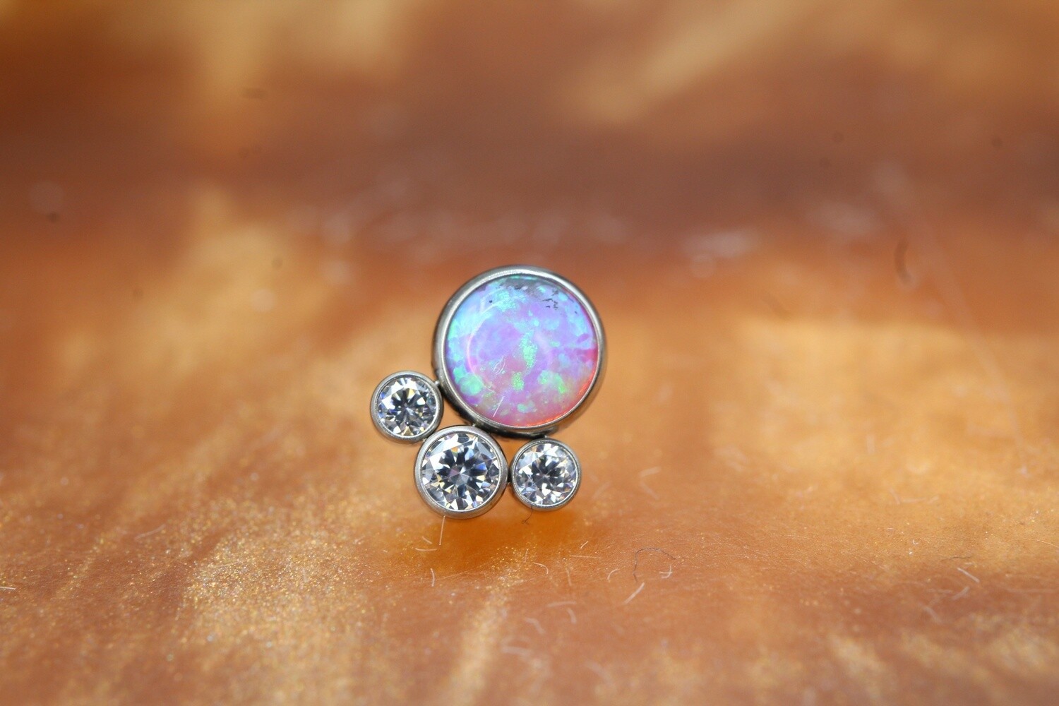 Threadless Titanium Tangent Cluster, Size: 4mm, Center Stone: #10 Pink Opal