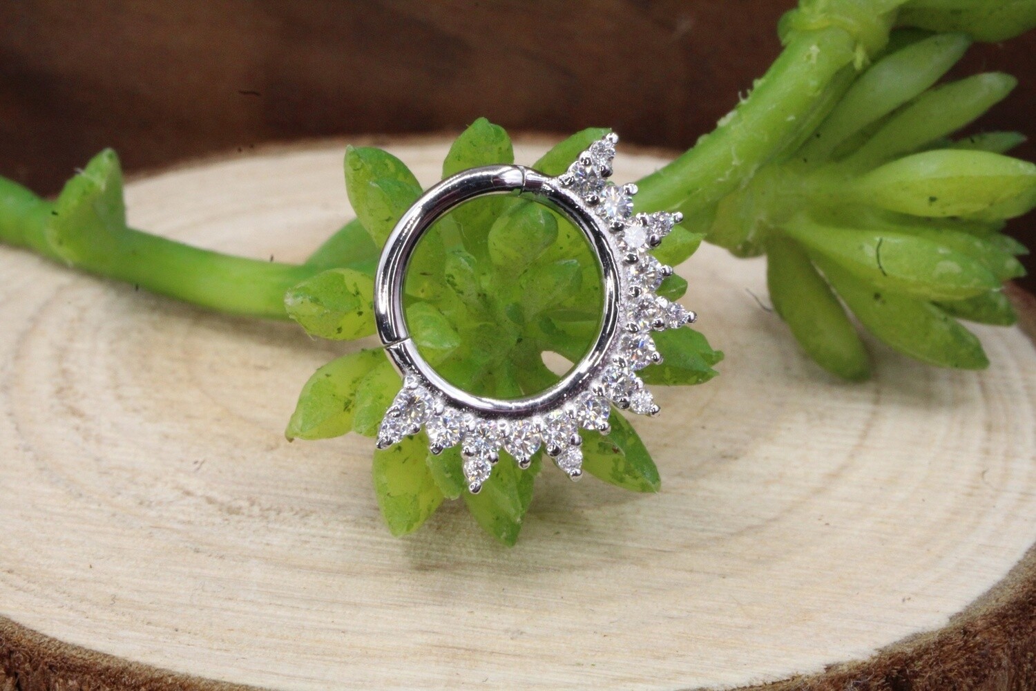 White Gold Regal Hinge Ring, Size: 16ga 3/8&#39;&#39;, Stone: White CZ