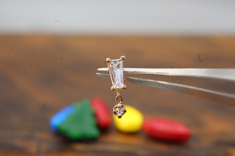 Threadless Rose Gold Tapered Baguette Dangle Prong Top