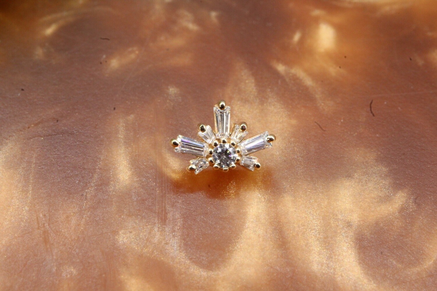 Threaded Yellow Gold Half Mininova Top, Gauge: 14/12g, Stone: White CZ