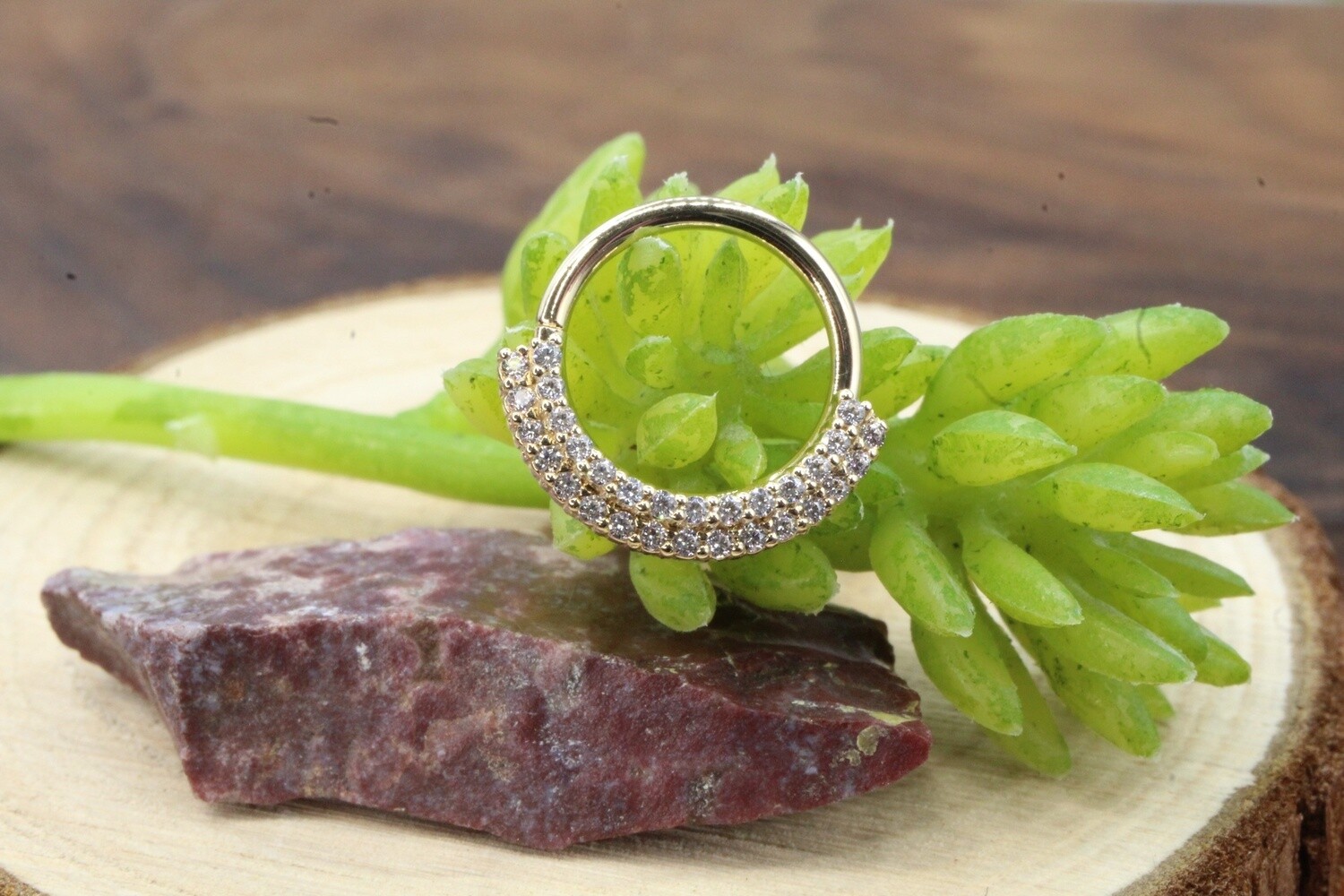 Yellow Gold Double Dahlia Seam Rings, Size: 16ga 3/8&#39;&#39;, Stone: White CZ