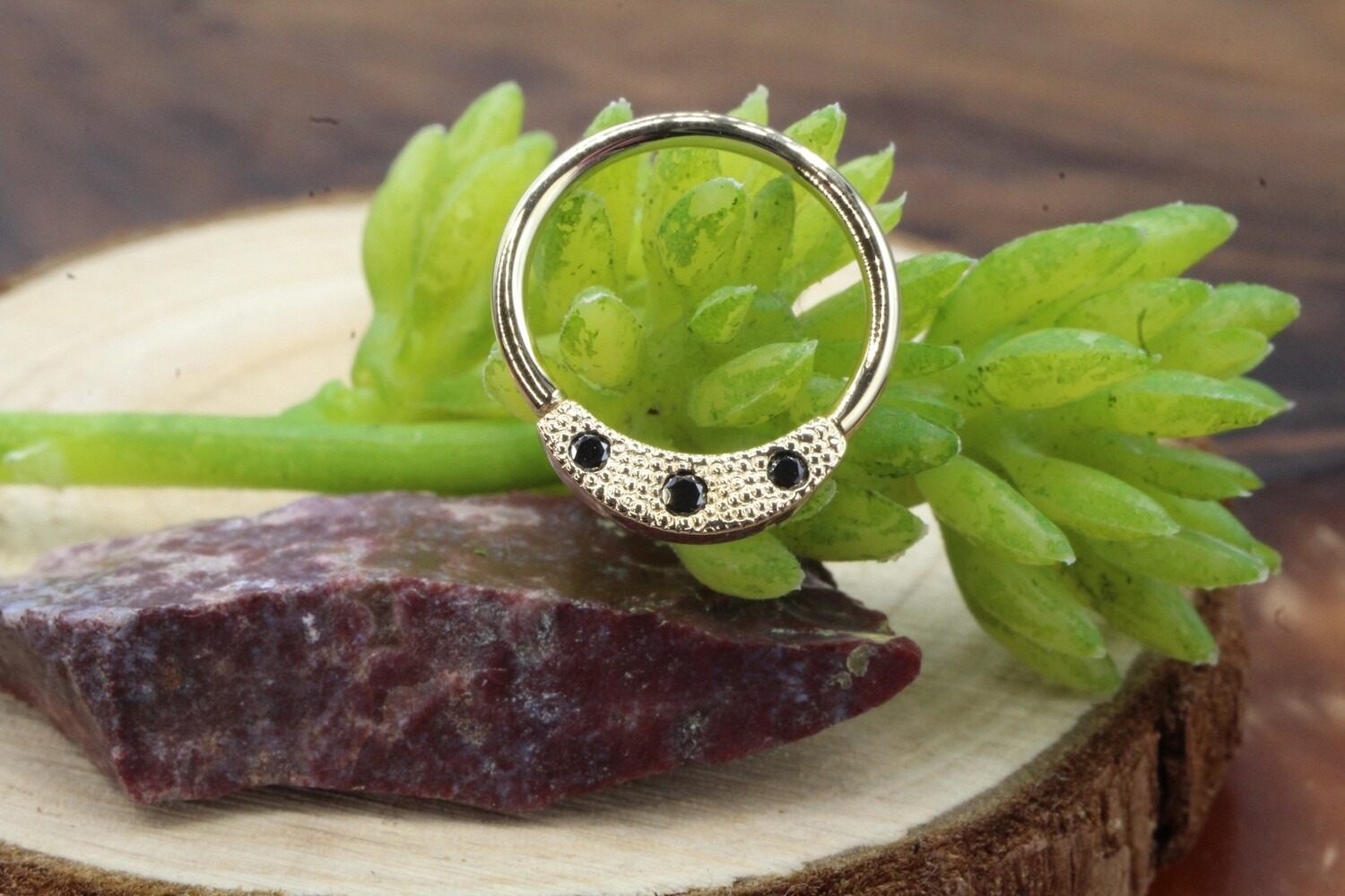 Yellow Gold Janna Seam Rings, Size: 16g 7/16&quot;, Style: XL Pave With Gems, Stone: Black Diamond
