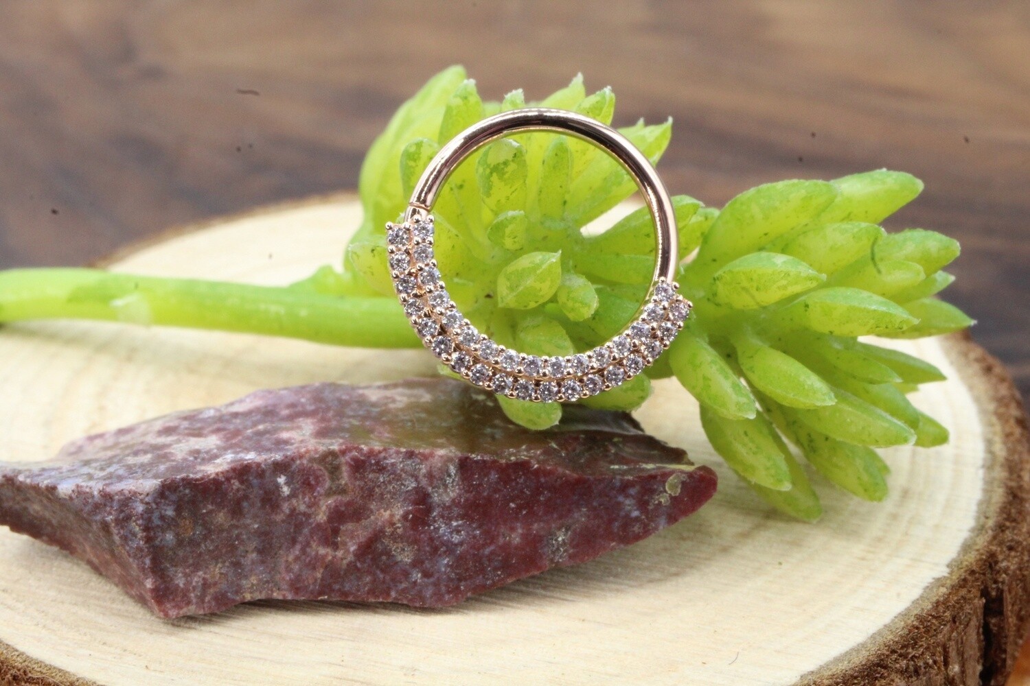 Rose Gold Double Dahlia Seam Rings, Size: 16ga 7/16&#39;&#39;, Stone: White CZ