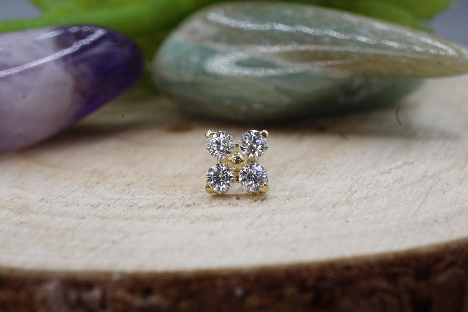 Threadless Yellow Gold Forte End, Colour: White CZ