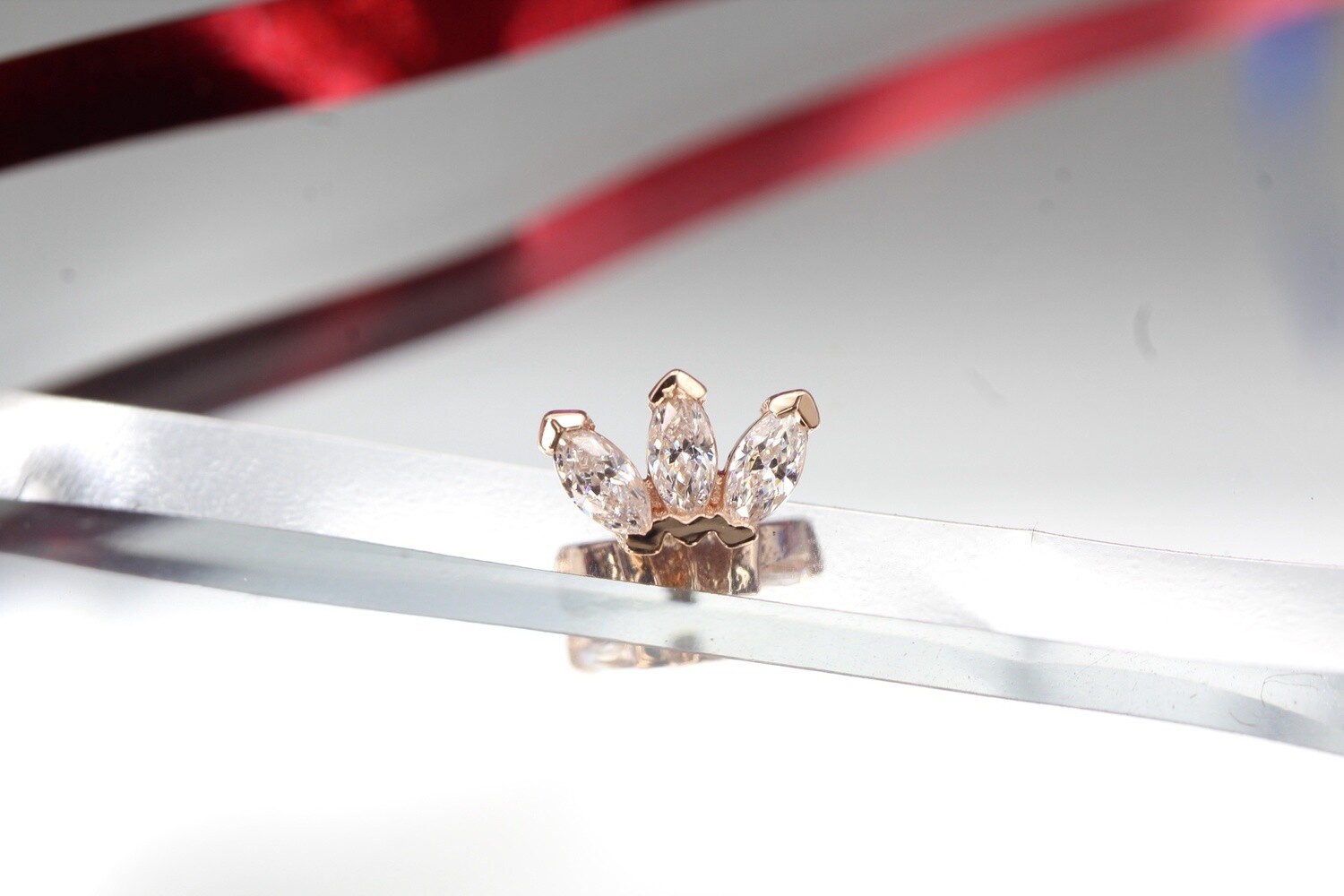 Threaded Rose Gold Marquise Fan, Gauge: 18/16ga, Stone: White CZ