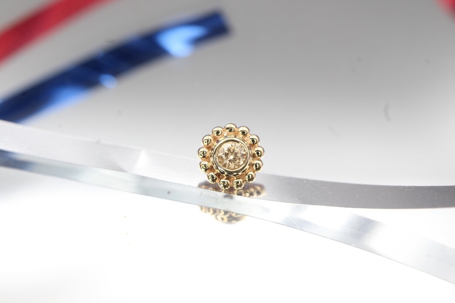 Threaded Yellow Gold Beaded Raine, Gauge: 14/12ga, Stone: Champagne CZ