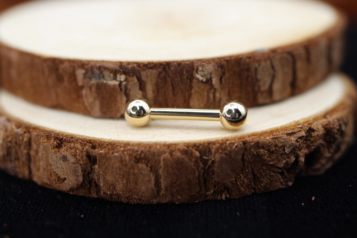 Threaded Yellow Gold Straight Barbell with Beads, Length: 7/16&quot;, Bead Size: 3/16&quot;