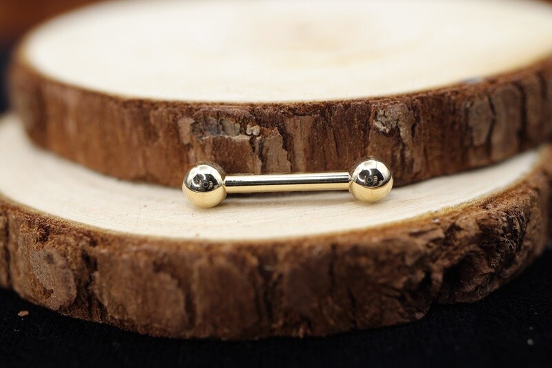 Threaded Yellow Gold Straight Barbell with Beads