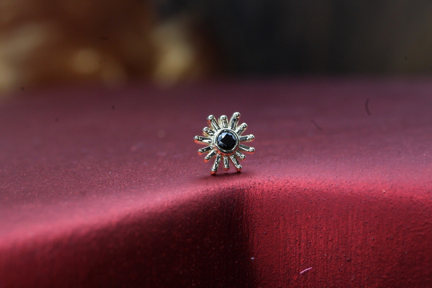 Threadless Yellow Gold Small Sunray, Stone: Black CZ